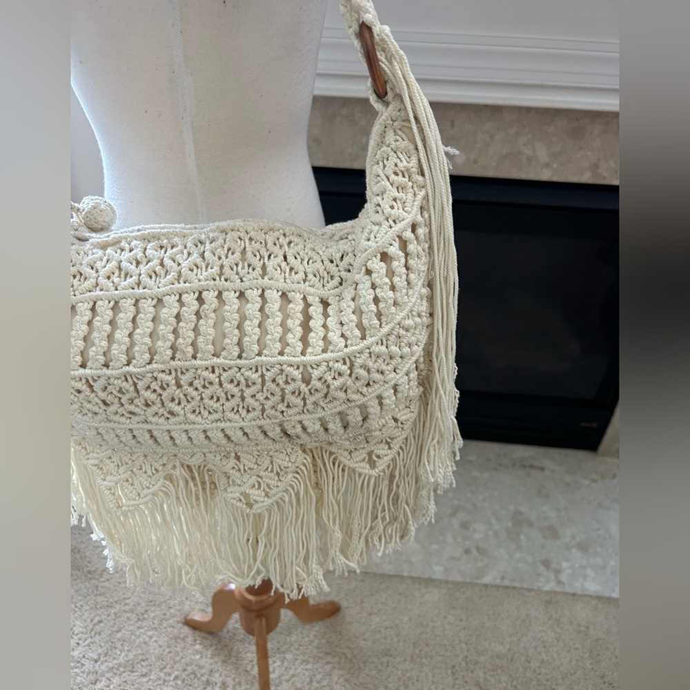 The Sak Bohemian Macrome Cream Fringe Shoulder Bag - Picture 11 of 15